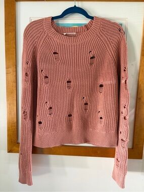 ILLA ILLA Distressed Crewneck Sweater - Dusty Pink